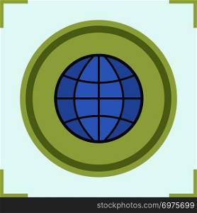 Globe color icon. Earth spherical model. Isolated vector illustration. Globe color icon