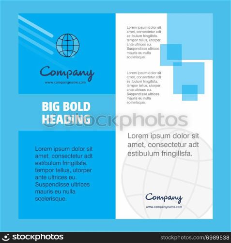 Globe Company Brochure Title Page Design. Company profile, annual report, presentations, leaflet Vector Background