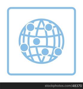 Globe connection point icon. Blue frame design. Vector illustration.