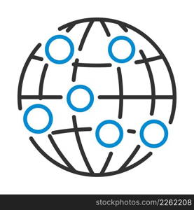 Globe Connection Point Icon. Editable Bold Outline With Color Fill Design. Vector Illustration.