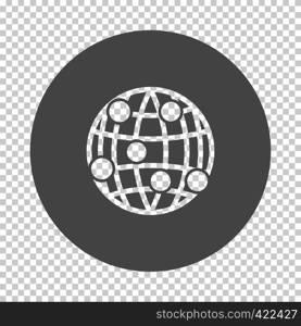 Globe connection point icon. Subtract stencil design on tranparency grid. Vector illustration.