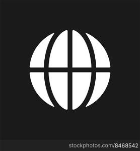 Globe dark mode glyph ui icon. International services. Worldwide shipment. User interface design. White silhouette symbol on black space. Solid pictogram for web, mobile. Vector isolated illustration. Globe dark mode glyph ui icon