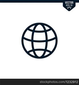 Globe design related to website icon collection in outlined or line art style, editable stroke vector