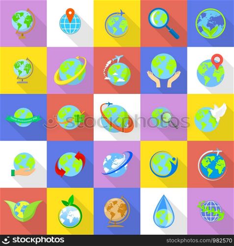 Globe Earth icons set. Flat illustration of 25 Globe Earth vector icons for web. Globe Earth icons set, flat style