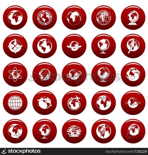 Globe Earth icons set. Simple illustration of 25 Globe Earth vector icons red isolated. Globe Earth icons set vetor red