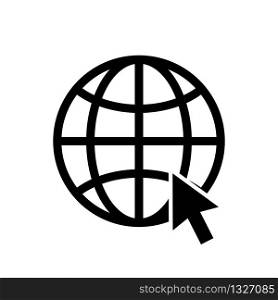 Globe earth vector icon with pointer isolated on white background. Global network. Globe sign. Black isolated vector globe world vector icon. EPS 10