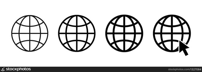 Globe earth vector set of icons isolated on white background. Global network. Globe signs. Black isolated vector globe world vector icons. EPS 10