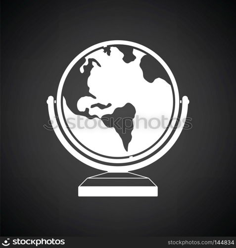 Globe icon. Black background with white. Vector illustration.