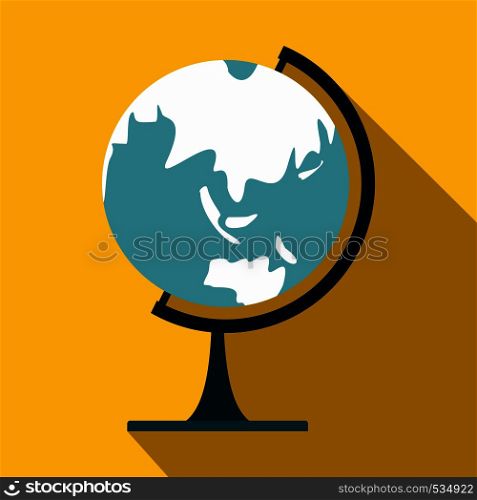 Globe icon in flat style on a yellow background. Globe icon in flat style
