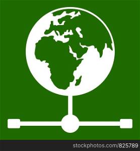 Globe icon white isolated on green background. Vector illustration. Globe icon green