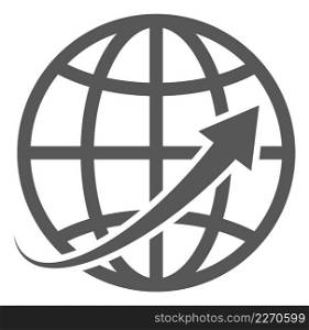 Globe icon with arrow twisted. Travel around world symbol isolated on white background. Globe icon with arrow twisted. Travel around world symbol