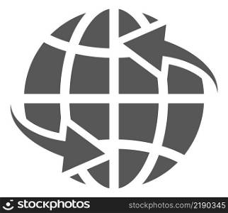 Globe icon with round motion arrows. Around world symbol isolated on white background. Globe icon with round motion arrows. Around world symbol