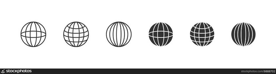 Globe icons. Globe sign concept. World international earth globe icon set. Linear style. Vector illustration