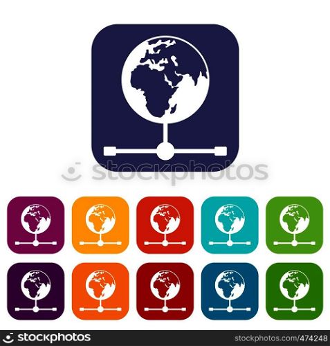 Globe icons set vector illustration in flat style In colors red, blue, green and other. Globe icons set