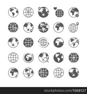 Globe icons set world earth globe map silhouette icons internet global commerce marketing line icons tourism vector symbols set