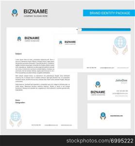 Globe in hands Business Letterhead, Envelope and visiting Card Design vector template