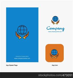 Globe in hands Company Logo App Icon and Splash Page Design. Creative Business App Design Elements