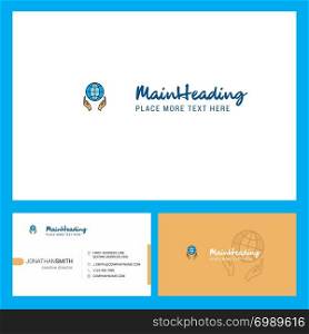 Globe in hands Logo design with Tagline & Front and Back Busienss Card Template. Vector Creative Design