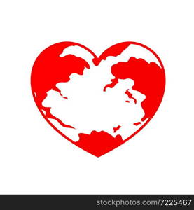 Globe in heart shape. World heart day. Health care concept. Icon design. Illustration isolated on white background.