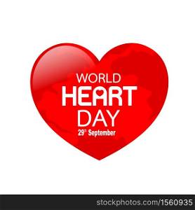 Globe in heart shape. World heart day in red heart. Health care concept. Illustration isolated on white background.