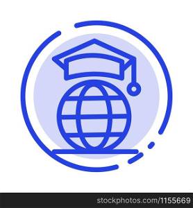 Globe, Internet, Online, Graduation Blue Dotted Line Line Icon