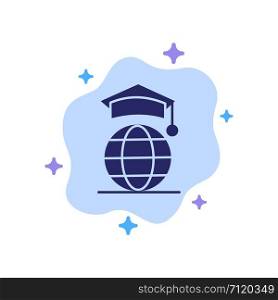 Globe, Internet, Online, Graduation Blue Icon on Abstract Cloud Background