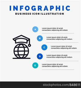 Globe, Internet, Online, Graduation Blue Infographics Template 5 Steps. Vector Line Icon template