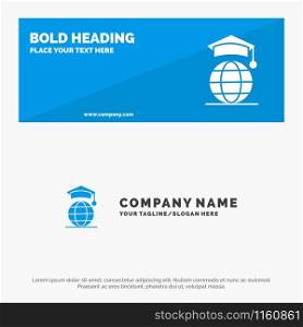 Globe, Internet, Online, Graduation SOlid Icon Website Banner and Business Logo Template