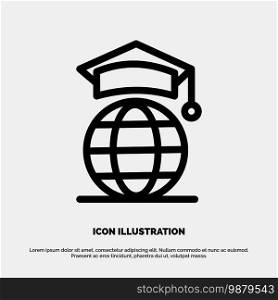 Globe, Internet, Online, Graduation Vector Line Icon