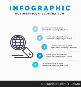 Globe, Internet, Search, Seo Line icon with 5 steps presentation infographics Background
