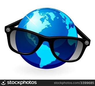 Globe is in dark eyeglasses