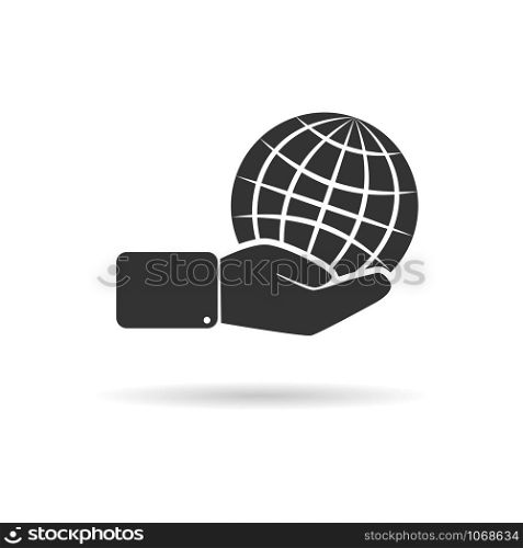 globe is on hand. Icon or logo for a website or application. Suitable for the theme of environmental safety, global warming, environmental protection. The logo or icon for your website and applications.