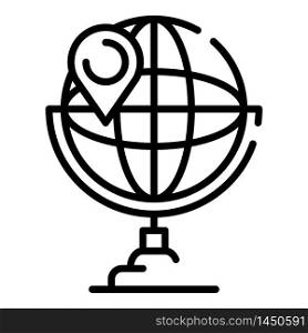 Globe map pin icon. Outline globe map pin vector icon for web design isolated on white background. Globe map pin icon, outline style