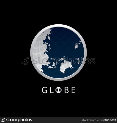 Globe map round earth logo vector image,Vector earth globes isolated on black background.