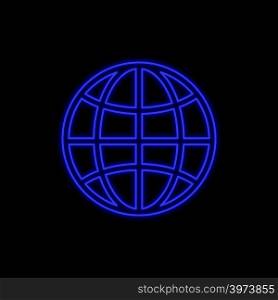Globe neon sign. Bright glowing symbol on a black background. Neon style icon.