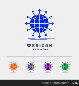 globe, network, arrow, news, worldwide 5 Color Glyph Web Icon Template isolated on white. Vector illustration. Vector EPS10 Abstract Template background