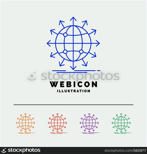 globe, network, arrow, news, worldwide 5 Color Line Web Icon Template isolated on white. Vector illustration. Vector EPS10 Abstract Template background