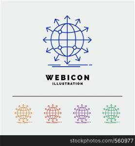 globe, network, arrow, news, worldwide 5 Color Line Web Icon Template isolated on white. Vector illustration. Vector EPS10 Abstract Template background