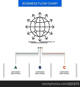 globe, network, arrow, news, worldwide Business Flow Chart Design with 3 Steps. Line Icon For Presentation Background Template Place for text. Vector EPS10 Abstract Template background