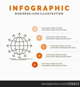 globe, network, arrow, news, worldwide Infographics Template for Website and Presentation. Line Gray icon with Orange infographic style vector illustration