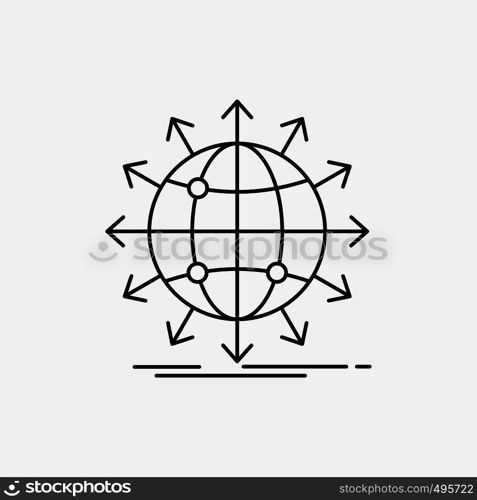 globe, network, arrow, news, worldwide Line Icon. Vector isolated illustration. Vector EPS10 Abstract Template background