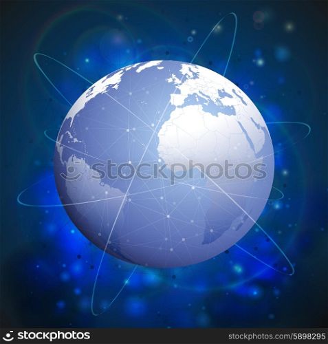 Globe network connections, blue design background vector illustration.