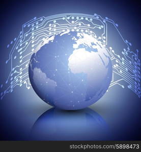 Globe network connections, blue design background vector illustration.