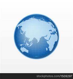 Globe of Earth. Realistic world map in globe shape with transparent grid. Vector illustration. Contains transparent objects. Realistic globe shape