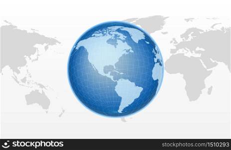 Globe of Earth with Realistic world map. Vector illustration. Contains transparent objects. Realistic globe shape