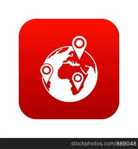 Globe of network icon digital red for any design isolated on white vector illustration. Globe of network icon digital red