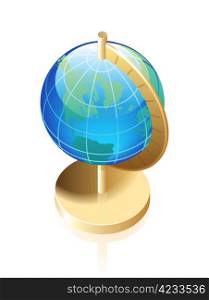 Globe on golden stand Vector illustration.