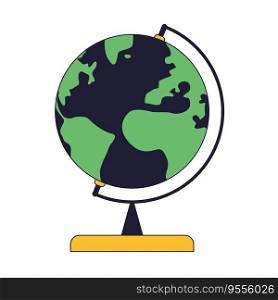 Globe on stand flat line color isolated vector object. Learning geography. Rotating globe. Editable clip art image on white background. Simple outline cartoon spot illustration for web design. Globe on stand flat line color isolated vector object
