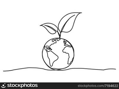 Globe. One line drawing on white background.