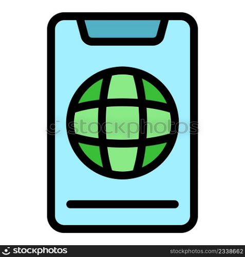 Globe phone icon. Outline globe phone vector icon color flat isolated. Globe phone icon color outline vector